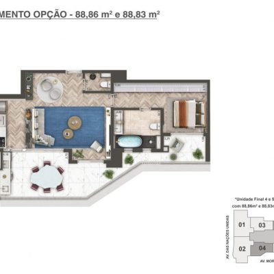 Mandarim The Legend - Planta 88m² - Opção loft | Com banheira Mandarim The Legend - Planta 88m² - Opção loft | Com banheira