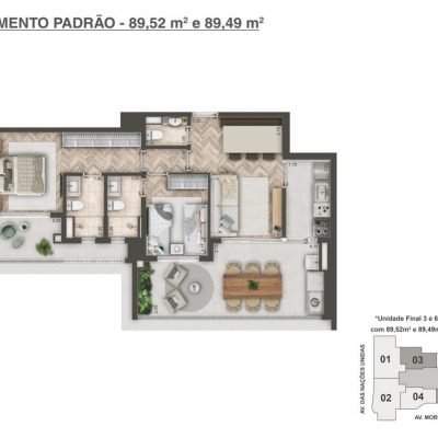 Mandarim The Legend - Planta 89m² - Padrão 2 suítes Mandarim The Legend - Planta 89m² - Padrão 2 suítes