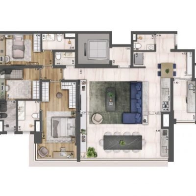 Palace by Praças da Cidade - Planta 142m² - Opção 3 suítes integrado Palace by Praças da Cidade - Planta 142m² - Opção 3 suítes integrado