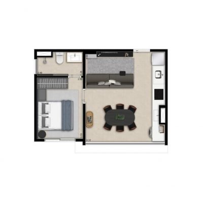 The Collection Moema - Planta 37m² - Residencial | Opção decorado The Collection Moema - Planta 37m² - Residencial | Opção decorado