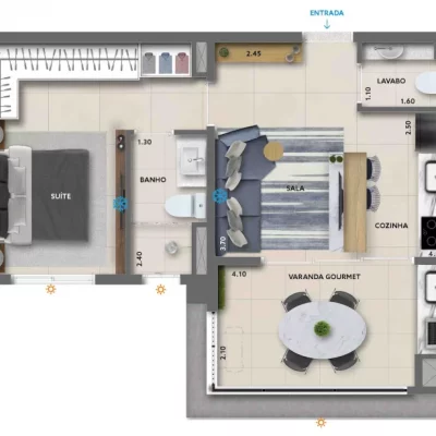 Vitra - Planta 47m² - 1 suíte Vitra - Planta 47m² - 1 suíte