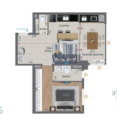 Vitra - Planta 52m² - 1 suíte Vitra - Planta 52m² - 1 suíte