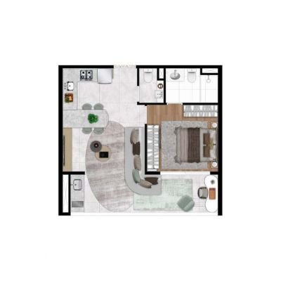 DF345 Vila Clementino - Planta 48m² - 1 suíte living ampliado DF345 Vila Clementino - Planta 48m² - 1 suíte living ampliado