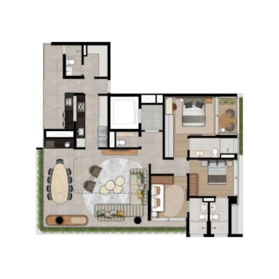 Moma Moema Studios - Planta 147m² - 3 suítes living ampliado Moma Moema Studios - Planta 147m² - 3 suítes living ampliado