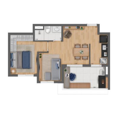 Plurall Cursino - Planta 45m² - Opção 1 dorm com living ampliado Plurall Cursino - Planta 45m² - Opção 1 dorm com living ampliado