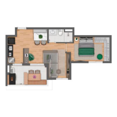 Plurall Cursino - Planta 46m² - Opção 1 dorm com living ampliado Plurall Cursino - Planta 46m² - Opção 1 dorm com living ampliado