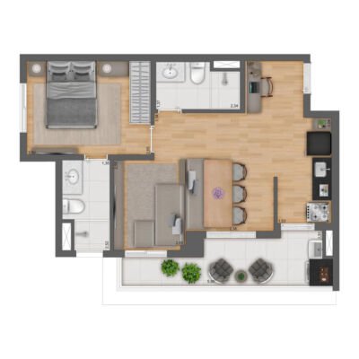 Plurall Cursino - Planta 52m² - Opção 1 suíte com living ampliado Plurall Cursino - Planta 52m² - Opção 1 suíte com living ampliado