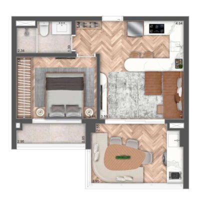 MAC Ibirapuera - Planta 49m² - 1 dorm res MAC Ibirapuera - Planta 49m² - 1 dorm res