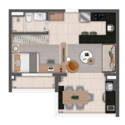 MAC Ibirapuera - Planta 49m² - Opção studio MAC Ibirapuera - Planta 49m² - Opção studio