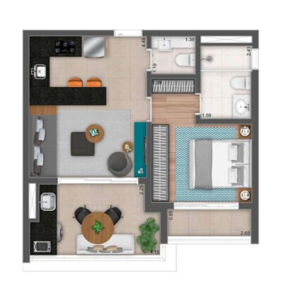 MAC Ibirapuera - Planta 53m² - 1 dorm Res MAC Ibirapuera - Planta 53m² - 1 dorm Res