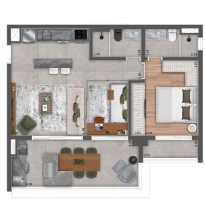 MAC Ibirapuera - Planta 71m² - Opção | 1 suíte MAC Ibirapuera - Planta 71m² - Opção | 1 suíte