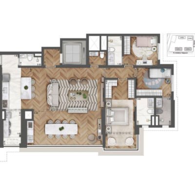 Alive Home Resort - Planta 139m² - Opção 3 suítes com cozinha aberta Alive Home Resort - Planta 139m² - Opção 3 suítes com cozinha aberta