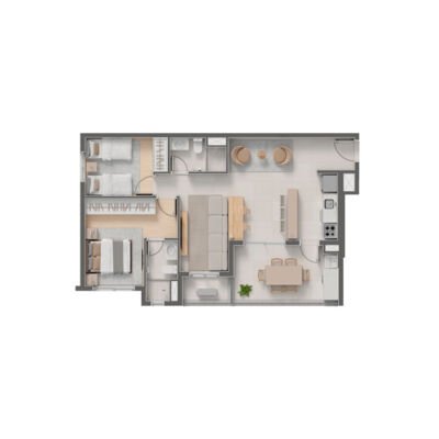 Criare Praça da Árvore - Planta 74m² - Opção living ampliado, 2 dorms Criare Praça da Árvore - Planta 74m² - Opção living ampliado, 2 dorms