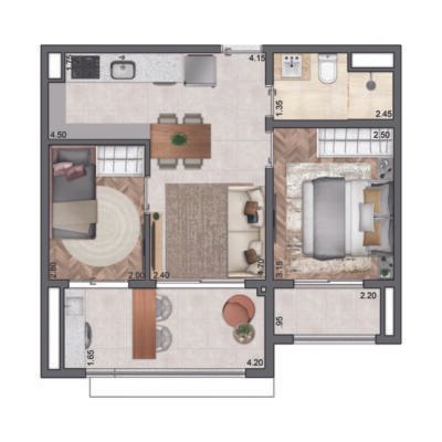 Quattri Cyrela Vila Mariana - Planta 47m² - 2 dorms Quattri Cyrela Vila Mariana - Planta 47m² - 2 dorms