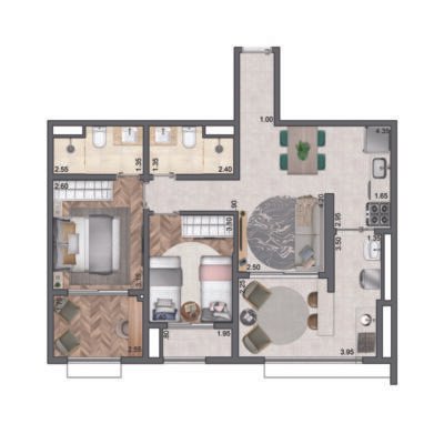 Quattri Cyrela Vila Mariana - Planta 70m² - 2 dorms Quattri Cyrela Vila Mariana - Planta 70m² - 2 dorms