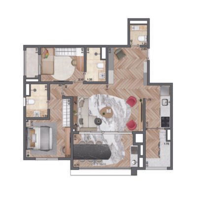 Quattri Cyrela Vila Mariana - Planta 87m² - Opção 2 suítes Quattri Cyrela Vila Mariana - Planta 87m² - Opção 2 suítes