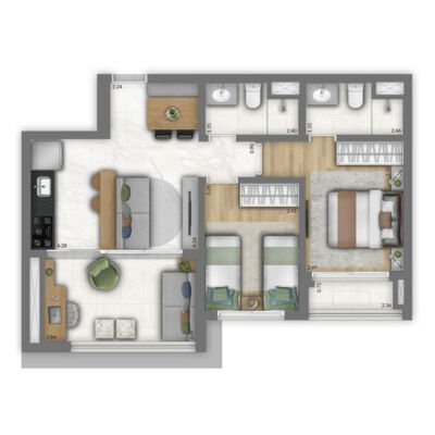 Trinity Vila Clementino - Planta 61m² - 2 dorms Trinity Vila Clementino - Planta 61m² - 2 dorms