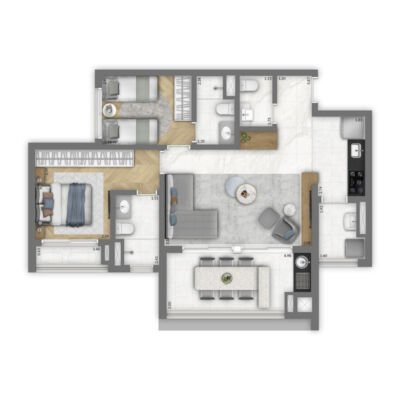 Trinity Vila Clementino - Planta 81m² - Opção 2 suítes Trinity Vila Clementino - Planta 81m² - Opção 2 suítes
