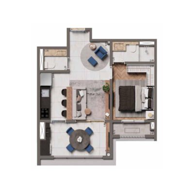 Brooklyn Bridge - Planta 45m² - 1 suíte com cozinha integrada Brooklyn Bridge - Planta 45m² - 1 suíte com cozinha integrada