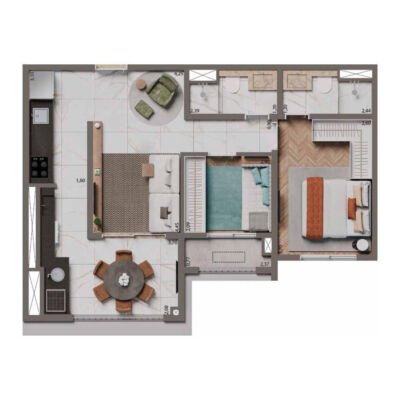 Brooklyn Bridge - Planta 58m² - 2 dorms Brooklyn Bridge - Planta 58m² - 2 dorms