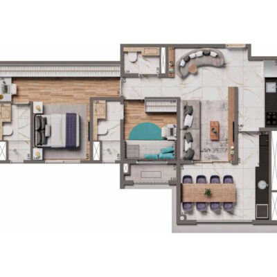 Brooklyn Bridge - Planta 74m² - 2 suítes Brooklyn Bridge - Planta 74m² - 2 suítes