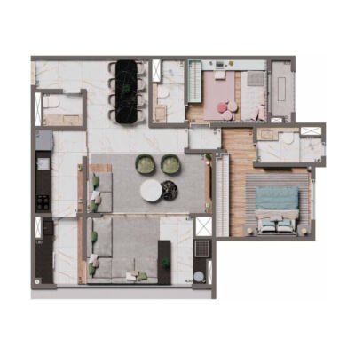 Brooklyn Bridge - Planta 84m² - 2 suítes Brooklyn Bridge - Planta 84m² - 2 suítes