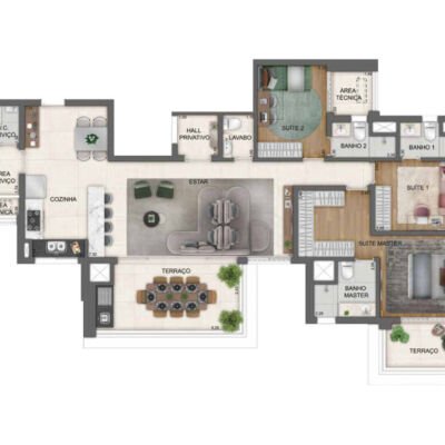 Haute Brooklin by EZ - Planta 138m² - Opção 3 suítes Haute Brooklin by EZ - Planta 138m² - Opção 3 suítes