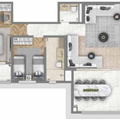 Living Wellness Aclimação - Planta 108m² - 2 suítes Living Wellness Aclimação - Planta 108m² - 2 suítes