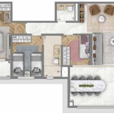 Living Wellness Aclimação - Planta 108m² - 3 suítes Living Wellness Aclimação - Planta 108m² - 3 suítes
