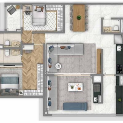 Living Wellness Aclimação - Planta 110m² - 2 suítes Living Wellness Aclimação - Planta 110m² - 2 suítes