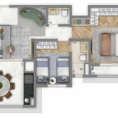 Living Wellness Aclimação - Planta 75m² - 2 suítes Living Wellness Aclimação - Planta 75m² - 2 suítes