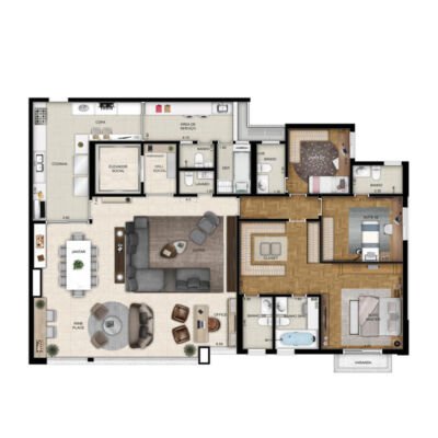 Only Cidade Jardim - Planta 186m² - 3 suítes opção Only Cidade Jardim - Planta 186m² - 3 suítes opção