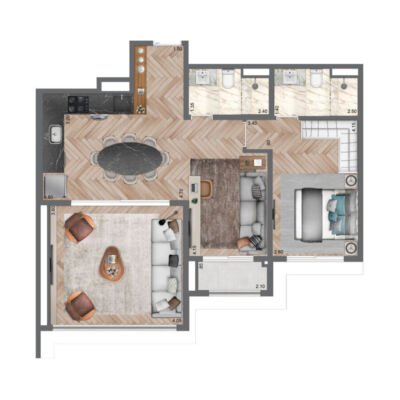 Secret Garden - Planta 69m² - Opção 1 suíte Secret Garden - Planta 69m² - Opção 1 suíte