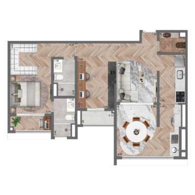 Secret Garden - Planta 78m² - Opção 1 suíte Secret Garden - Planta 78m² - Opção 1 suíte