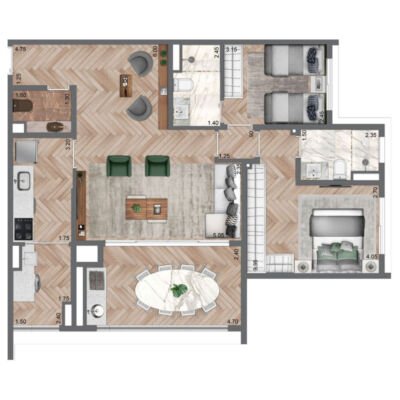 Secret Garden - Planta 89m² - Opção 2 suítes Secret Garden - Planta 89m² - Opção 2 suítes