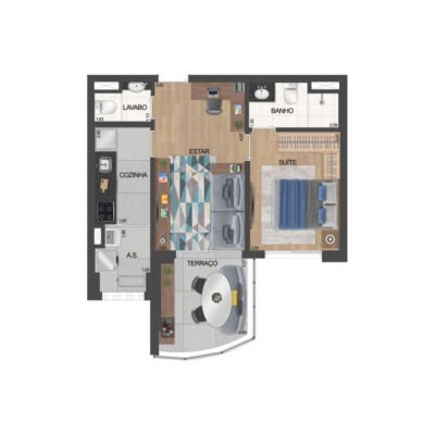 Air Brooklin - Planta 50m² - 1 suíte Air Brooklin - Planta 50m² - 1 suíte