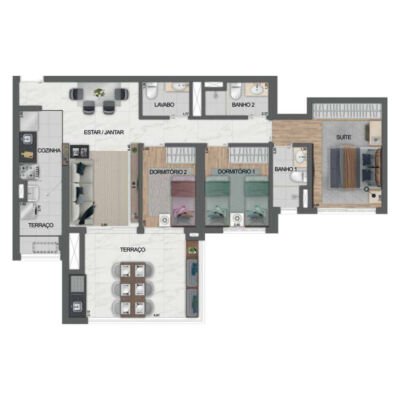 Dream View Sky Resort - Planta 91m² - 3 dorms Dream View Sky Resort - Planta 91m² - 3 dorms