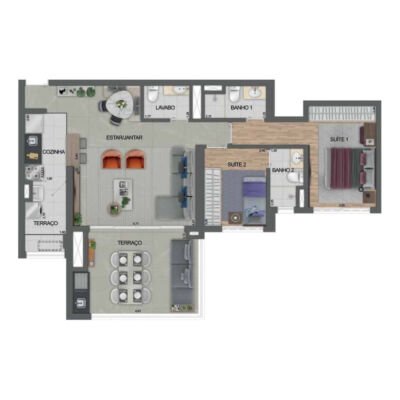 Dream View Sky Resort - Planta 91m² - Opção 2 suítes Dream View Sky Resort - Planta 91m² - Opção 2 suítes