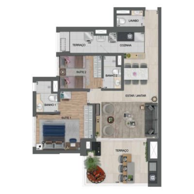 Dream View Sky Resort - Planta 93m² - 2 suítes Dream View Sky Resort - Planta 93m² - 2 suítes