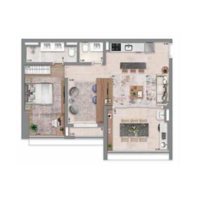 Escape Éden - Planta 70m² - Opção 1 suíte Escape Éden - Planta 70m² - Opção 1 suíte