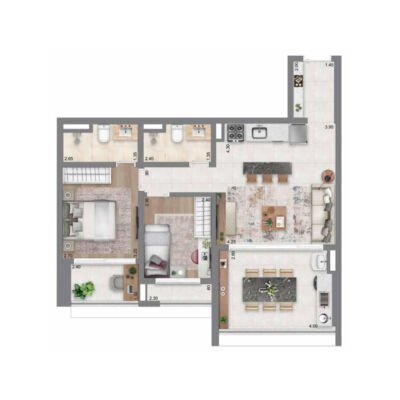 Escape Éden - Planta 74m² - 2 dorms Escape Éden - Planta 74m² - 2 dorms