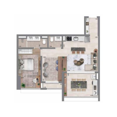 Escape Éden - Planta 74m² - Opção 1 suíte Escape Éden - Planta 74m² - Opção 1 suíte