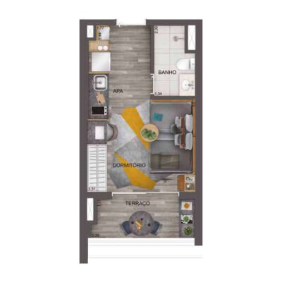 HUB Brooklin - Planta 27m² - studio residencial HUB Brooklin - Planta 27m² - studio residencial