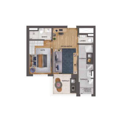 HUB Brooklin - Planta 47m² - 1 suíte HUB Brooklin - Planta 47m² - 1 suíte