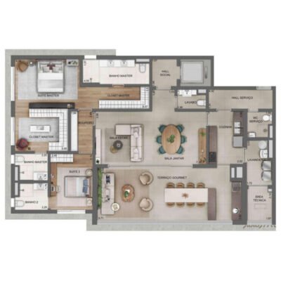 Lindenberg Alto de Pinheiros - Planta 182m² - 2 suítes cozinha fechada Lindenberg Alto de Pinheiros - Planta 182m² - 2 suítes cozinha fechada