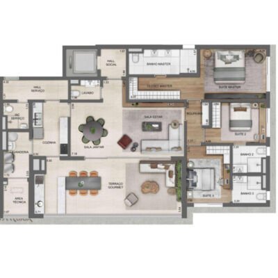 Lindenberg Alto de Pinheiros - Planta 182m² - 3 suítes cozinha fechada Lindenberg Alto de Pinheiros - Planta 182m² - 3 suítes cozinha fechada