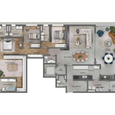 Lindenberg Alto de Pinheiros - Planta 220m² - 3 suítes cozinha fechada Lindenberg Alto de Pinheiros - Planta 220m² - 3 suítes cozinha fechada