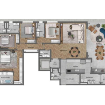 Lindenberg Alto de Pinheiros - Planta 220m² - 4 suítes cozinha fechada Lindenberg Alto de Pinheiros - Planta 220m² - 4 suítes cozinha fechada