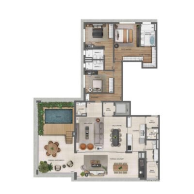 Lindenberg Alto de Pinheiros - Planta 276m² - Penthouse Cozinha fechada Lindenberg Alto de Pinheiros - Planta 276m² - Penthouse Cozinha fechada