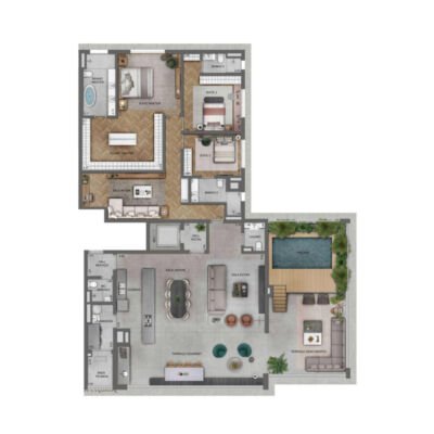 Lindenberg Alto de Pinheiros - Planta 307m² - Penthouse Cozinha integrada Lindenberg Alto de Pinheiros - Planta 307m² - Penthouse Cozinha integrada